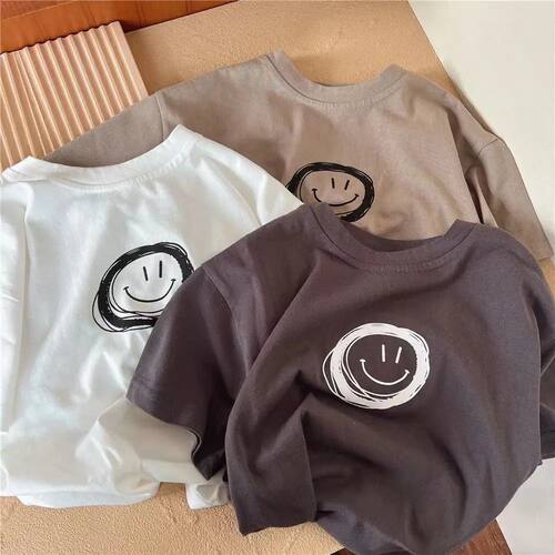 Children Simple TShirt Solid Color Versatile Short Sleeve