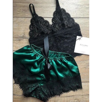 2 Pieces Pajamas Set for Women Sleepwear Sexy Lingerie Lace