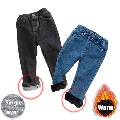 Baby Kids Spring Autumn Winter Thick Warm Jeans With Fleece