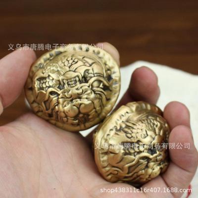 新款直销纯铜核桃摆件文玩龙头款实心黄铜手把件仿古古玩件数一对