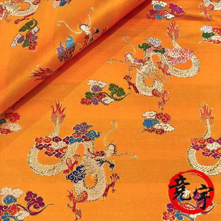 新款直销150门幅飞龙乘云祥云织锦缎提花布中国风服装面料绸缎布