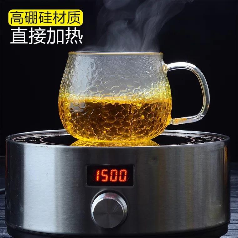 新款直销加厚锤目纹圆趣杯 玻璃杯办公室茶杯过滤耐高温茶杯带把