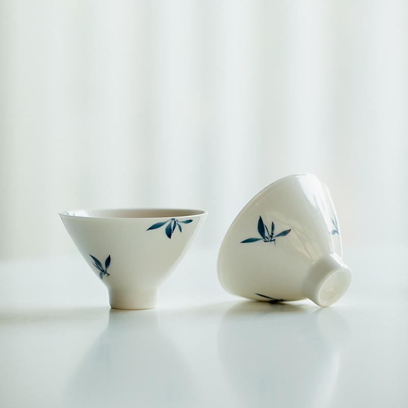 新款直销手绘蝴蝶兰花斗笠杯陶瓷茶杯家用主人杯单杯品茗杯功夫茶