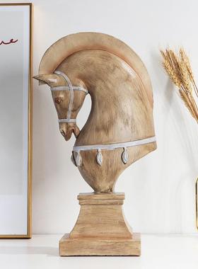 新款直销欧式仿木纹马摆件跨境创意家居装饰轻奢软装摇摆马卧室书