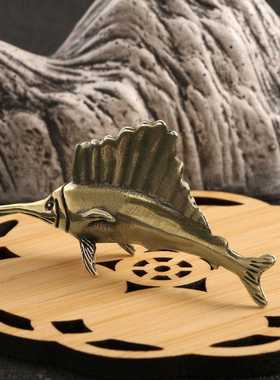 新款直销跨境手工黄铜金枪鱼铜摆件做旧海底观赏鱼茶宠桌宠古铜工