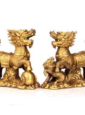 新款直销铜器黄铜工艺品铜麒麟家居装饰品店铺公司办公桌摆件