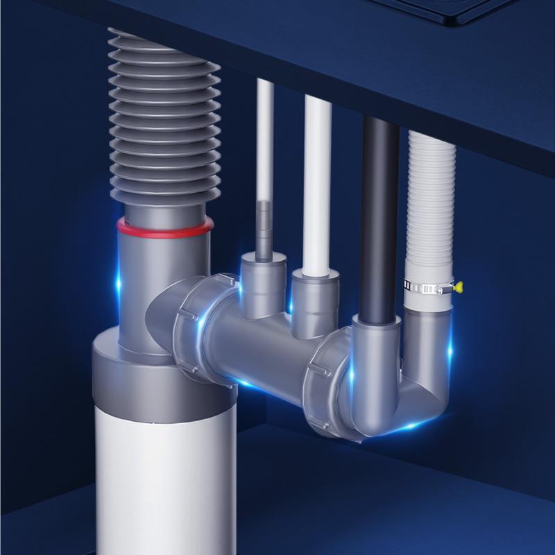 新款直销厨房下水管三通洗菜盆净水器洗碗机排水管三头通四接头内