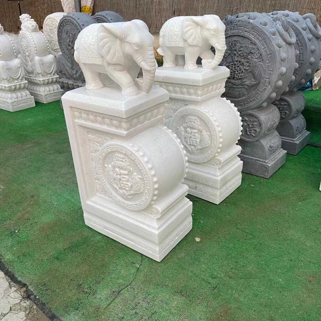 新款直销石雕门墩抱鼓石中式一对大象石鼓汉白玉小象别墅门鼓摆件
