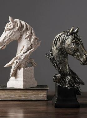 新款直销欧式复古马头摆件创意摆件家居书房样板房玄关桌面酒柜树