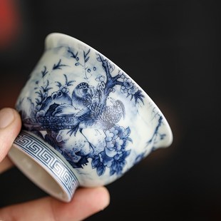 青花仿古前程似锦茶杯单杯功夫茶具家用陶瓷个人客V杯品茗杯主人