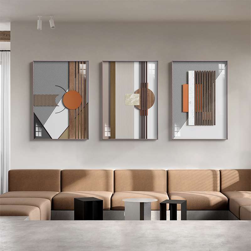 现代简约餐厅装饰画抽象几何挂画客厅三联壁画样板间高端艺术画