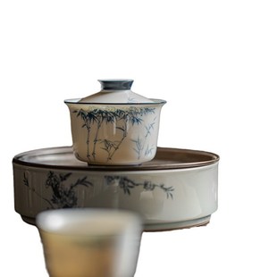 z家用陶瓷竹子泡茶碗 玉瓷釉下彩青花手绘盖碗 功夫茶具茶碗