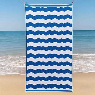 直销新款跨境沙滩巾定制一面棉一面涤纶印花毛巾酒店温泉条纹游泳