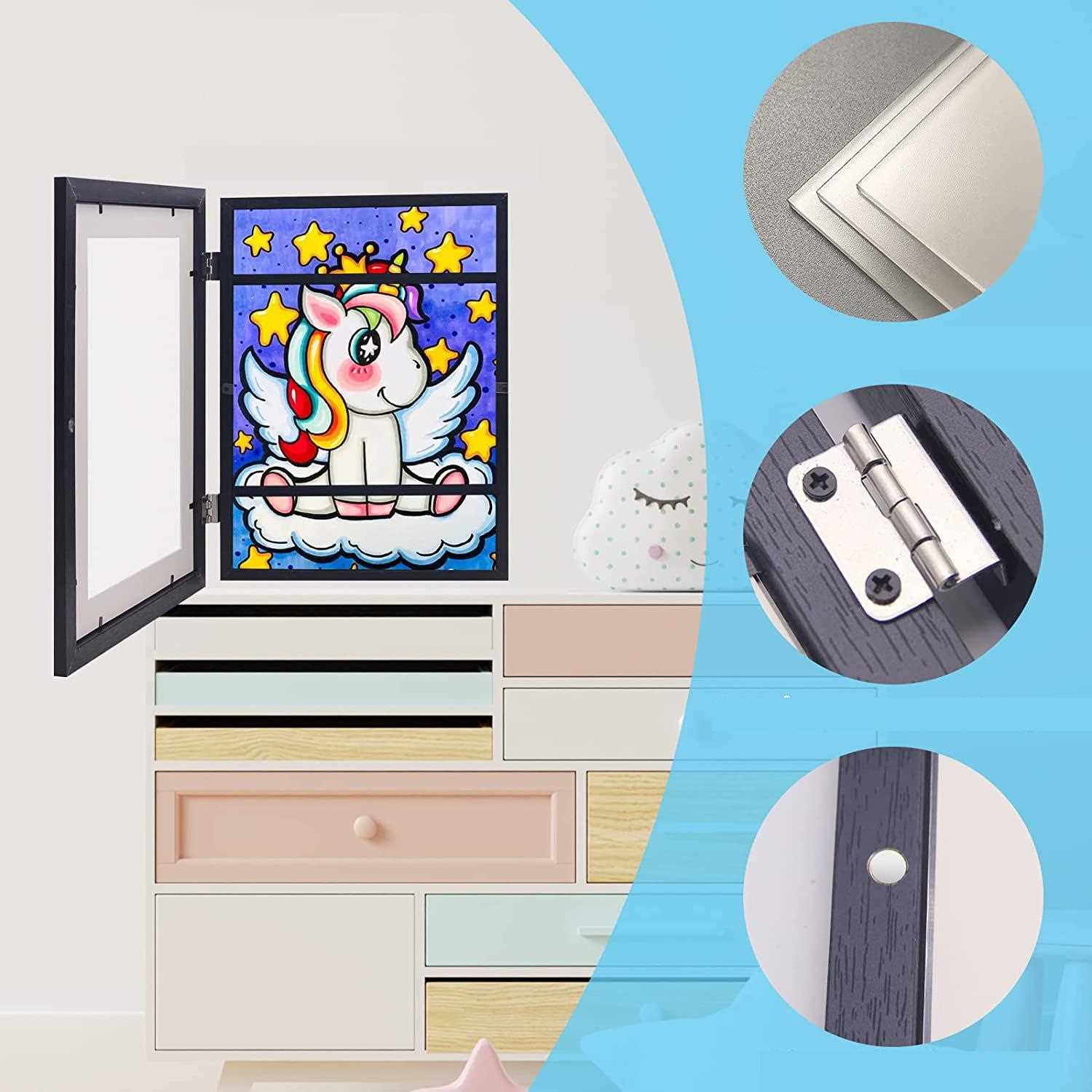 新款直销跨境木质相框木质油画储存盒墙上儿童翻盖相框儿童艺术装