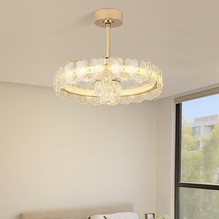 直销新款北欧水晶轻奢客厅餐厅风扇灯吊扇灯吸顶法式现代简约主卧