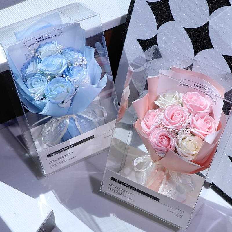 新款直销香皂花迷你小花束地摊520玫瑰花仿真花pvc礼盒装生日礼物