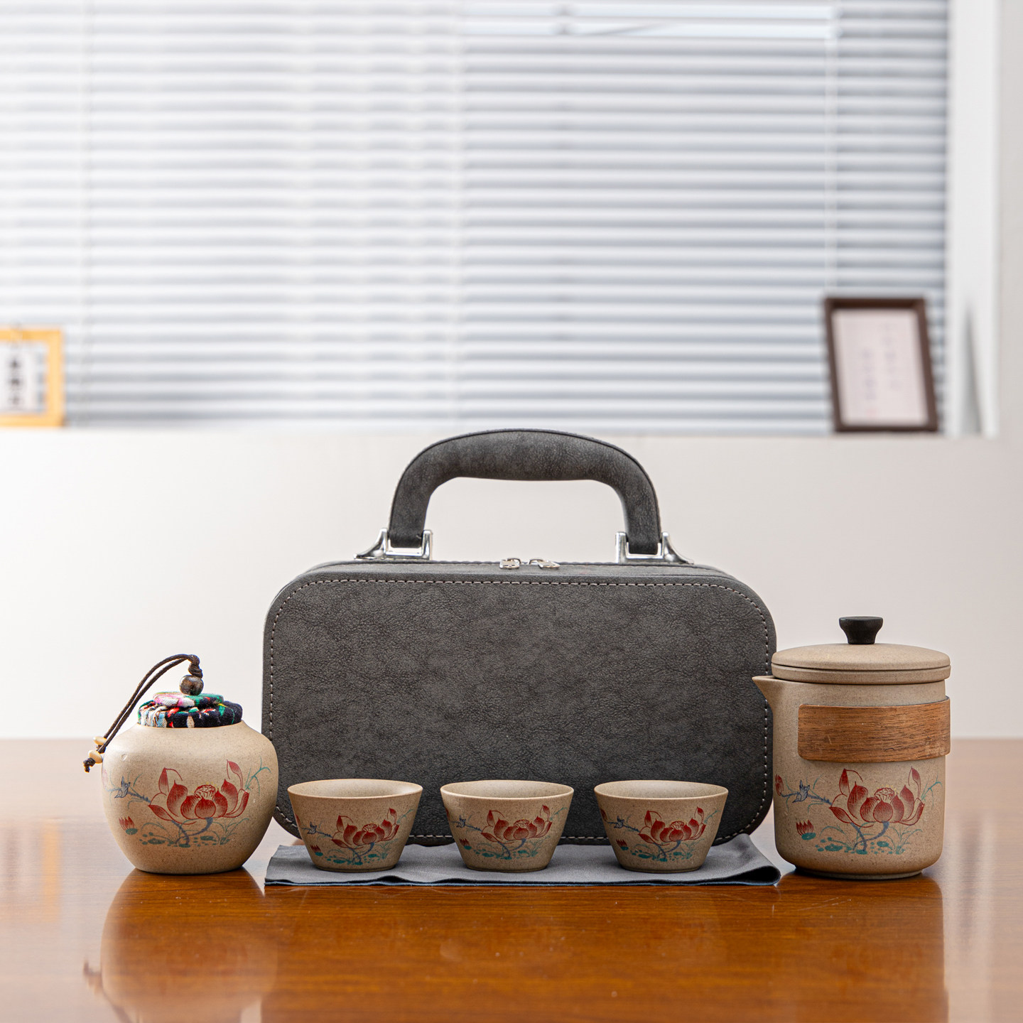 粗陶旅行茶具套装快客杯一壶三杯茶叶罐防烫隔热便携车载露营旅游