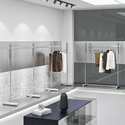 服装店展示架黑色不锈钢货架挂衣杆男女装店奶白色落地陈列中岛架
