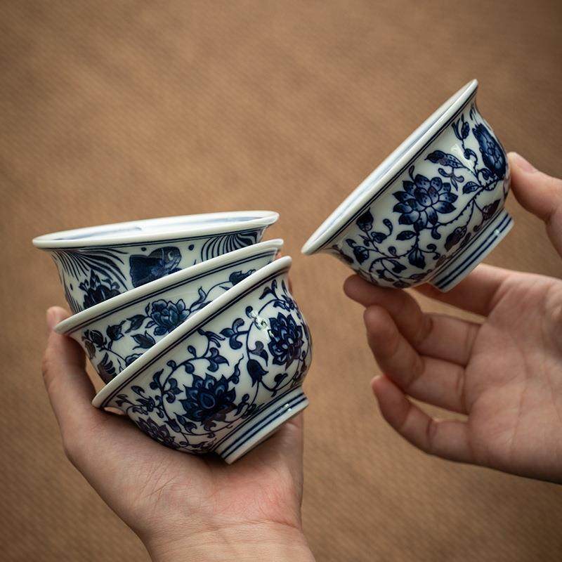 新款直销陶瓷茶杯青花釉下彩大号主人单杯品茗茶盏功夫茶碗复古压,餐饮具,茶杯,淘宝优惠券,粉丝福利购,淘宝优惠卷