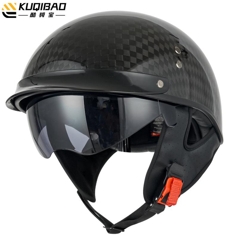 新款直销碳纤维头盔复古半盔C男骑行摩托车头盔女机车头盔夏盔