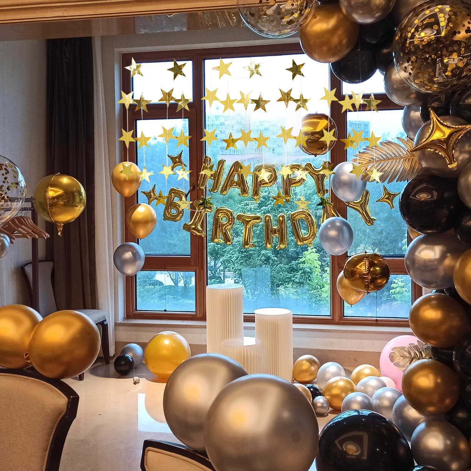 新款直销气球装饰布置金色星星彩色镭射亮片生日派对背景套餐