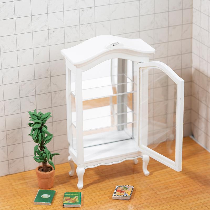 新款直销微缩展示柜袖珍家具模型12分ob11娃娃屋家具纯白弧顶珍藏