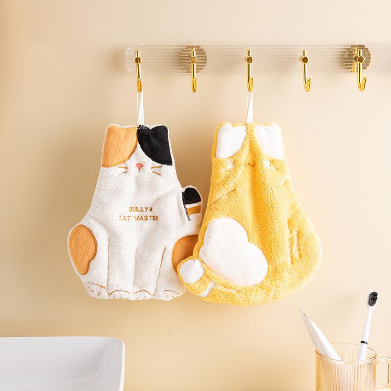 新款直销Q卡通擦手巾可挂式强吸水毛巾珊瑚绒儿童可爱洗手间厨房