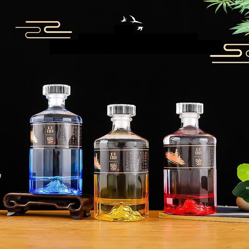 新款直销晶白料玻璃空瓶密封分装瓶方形渐变色洋酒瓶喜酒瓶高档包