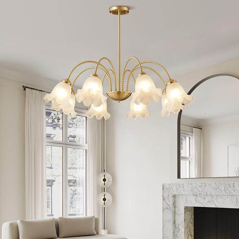 新款直销美式乡村吊灯客厅田园复古全铜灯卧室餐厅简约家用法式奶