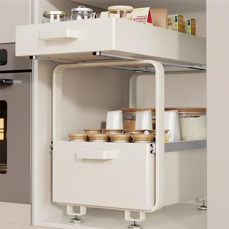 新款直销厨房下水槽置物架抽拉收纳筐伸缩抽屉调料瓶储物架加厚橱