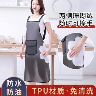 直销防水防油防污围裙两侧可擦手家用厨房围裙高颜值吊带工作 新款