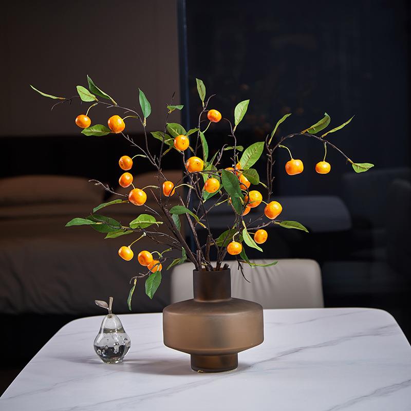 新款直销仿真橘子带叶9果小桔子柑橘树枝美好寓意客厅装饰假花发