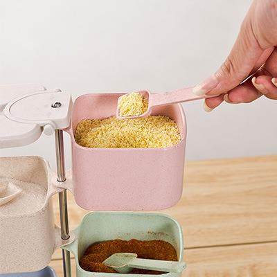 新款直销小麦秸秆四格可旋转立式带勺子调味盒,厨房/烹饪用具,调味瓶罐/调料研磨器,淘宝优惠券,粉丝福利购,淘宝优惠卷