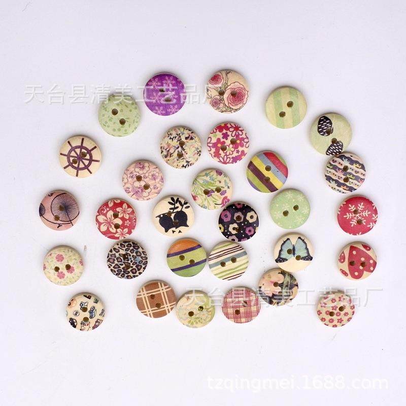 新款直销15mm彩绘款印刷木质纽扣 木质装饰印花碗扣/面包扣 100一,纺织面料/辅料/配套,服装纽扣,淘宝优惠券,粉丝福利购,淘宝优惠卷