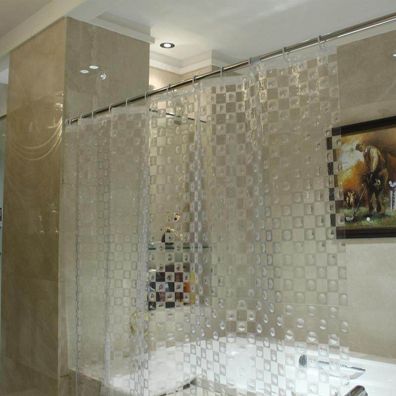 新款直销加厚防水外贸酒店卫生间PEVA塑胶创意欧式方格圆圈纹浴帘