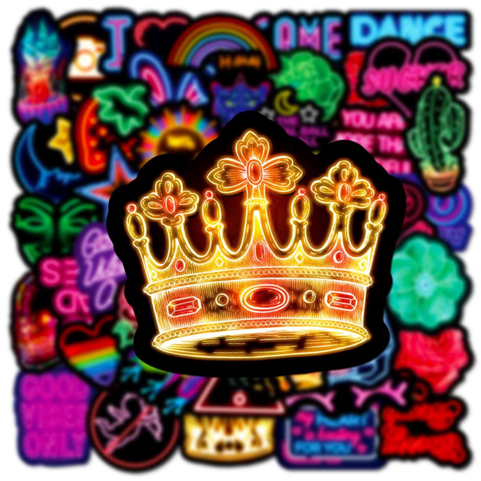 新款直销50张霓虹灯个性卡通涂鸦贴纸自行车电脑笔记本电动车水杯