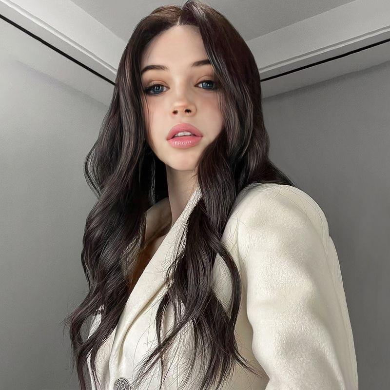 新款直销亚马逊外贸假发女黑色中分长卷发wigs高温丝机制大波浪长