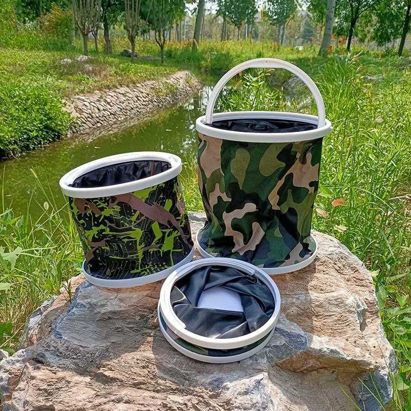 新款直销钓鱼打水桶帆布折叠水桶户外车载便携带网活鱼桶渔具用品