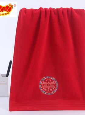 新款直销棉绣喜字婚庆回礼2股大红色不易褪色不易掉毛提花礼品LOG