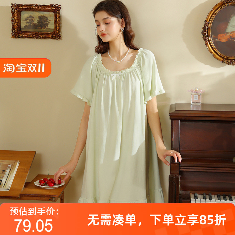 霓裳法式睡裙女25夏季新品纯棉宫廷风宽松大码甜美公主睡衣家居服