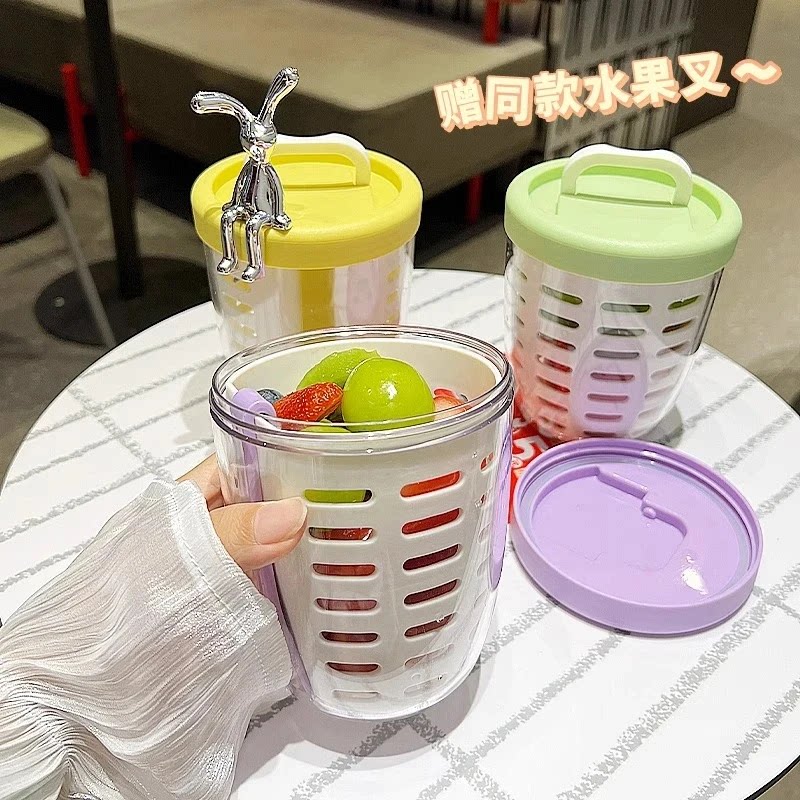 双层外带水果杯带叉子便携沙拉杯