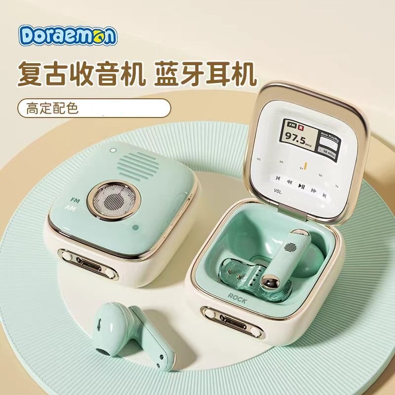 ROCK/洛克哆啦A梦TWS复古耳机适女生学生情侣靓女华为超长续航款/