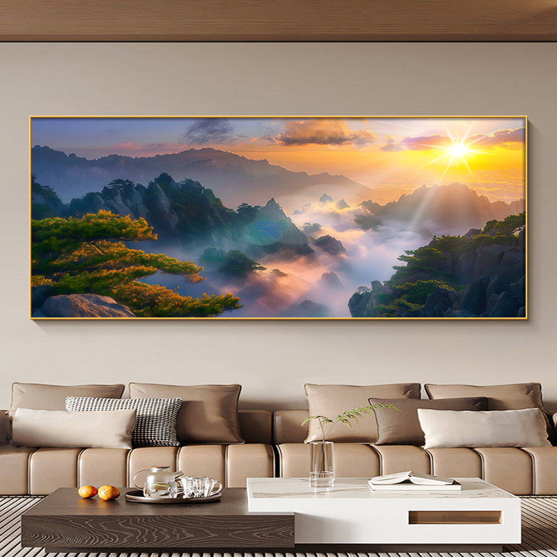 旭日东升客厅沙发背景装饰画