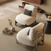 中古侘寂风休闲单人沙发椅设计师网红羊羔绒接待洽谈酒店一桌两椅