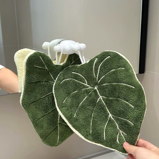 擦手巾新款 毛巾珊瑚绒加厚吸水厨房抹布洗手间家用擦手帕 树叶挂式