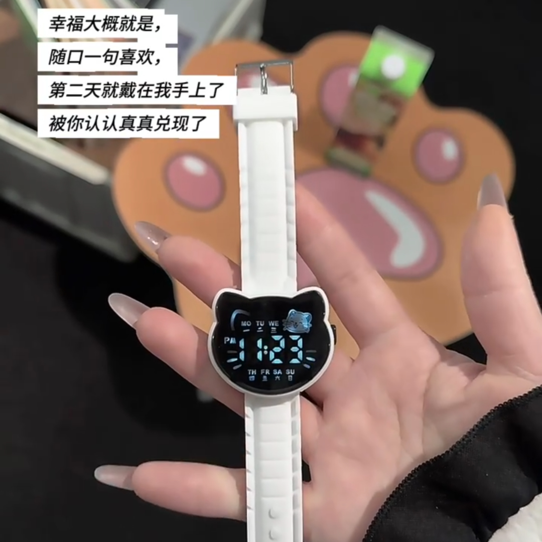 可爱猫咪LED夜光儿童数字表