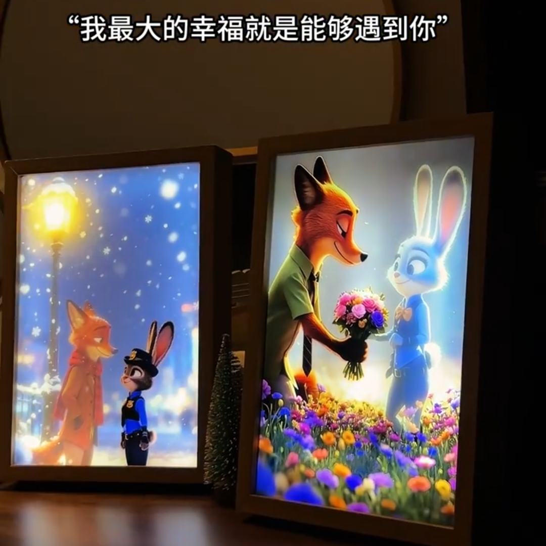 儿童房兔子狐狸护眼LED灯画