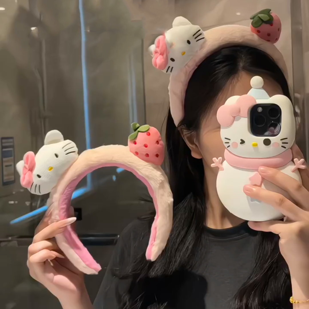 可爱草莓kitty毛绒发箍
