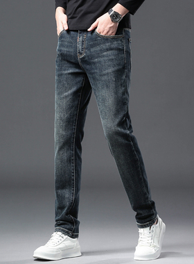 欧货高端2025新款秋冬季男士牛仔裤复古蓝直筒修身休闲弹力男裤子