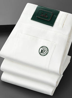 秋冬欧货新款欧洲站轻奢加厚白色牛仔裤男三防长裤弹力修身小直筒